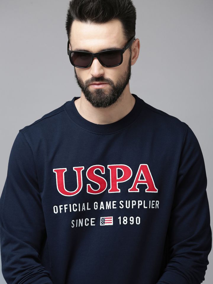 Buy U.S. Polo Assn. Men Navy Blue Brand Logo Printed Pure Cotton