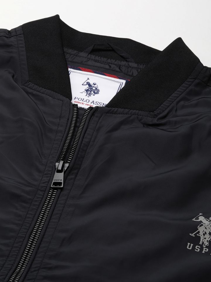Buy U.S. Polo Assn. Men Black Solid Brand Logo Bomber Jacket