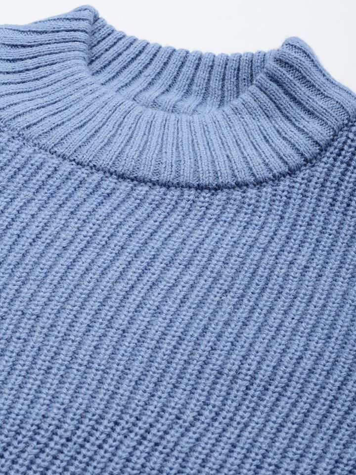Kenneth Cole Flair Women Blue Self Design Cable Knit Pullover Sweater