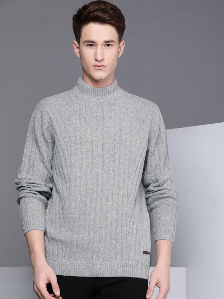 Buy Kenneth Cole Men Grey Ribbed Pullover Sweaters for Men