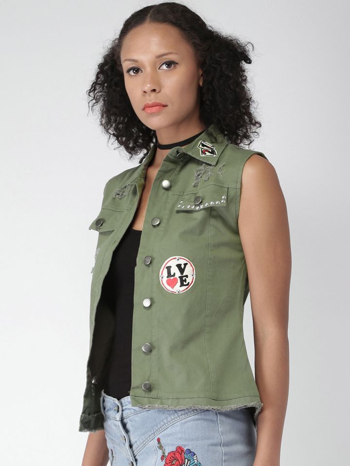 Army green deals sleeveless jacket