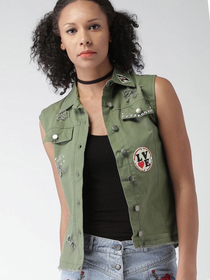 Army green deals sleeveless jacket