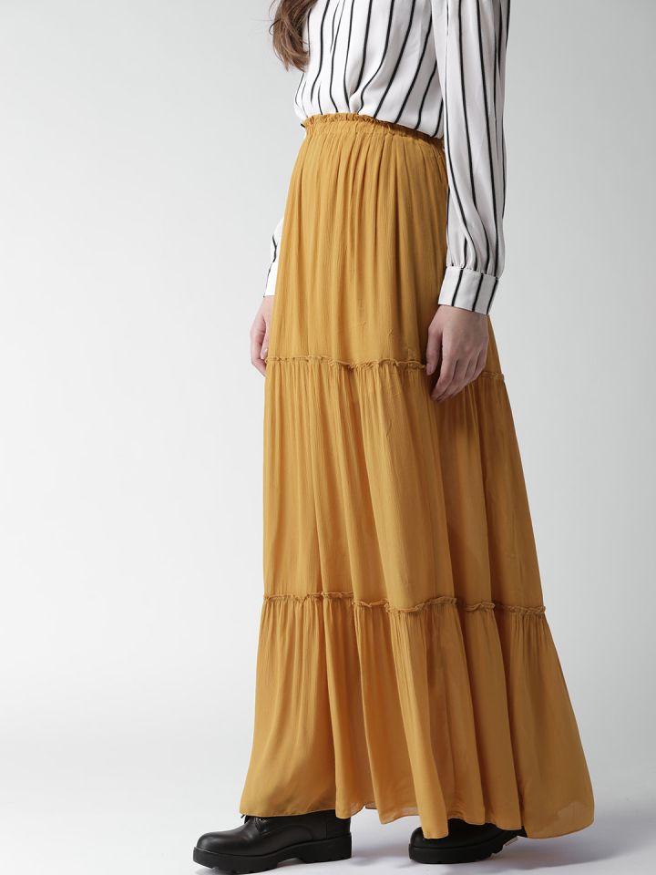 Mustard tiered clearance maxi skirt
