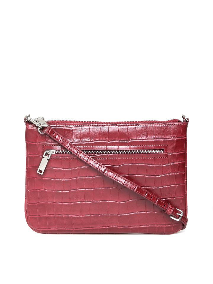 MANGO Maroon Croc Textured Sling Bag