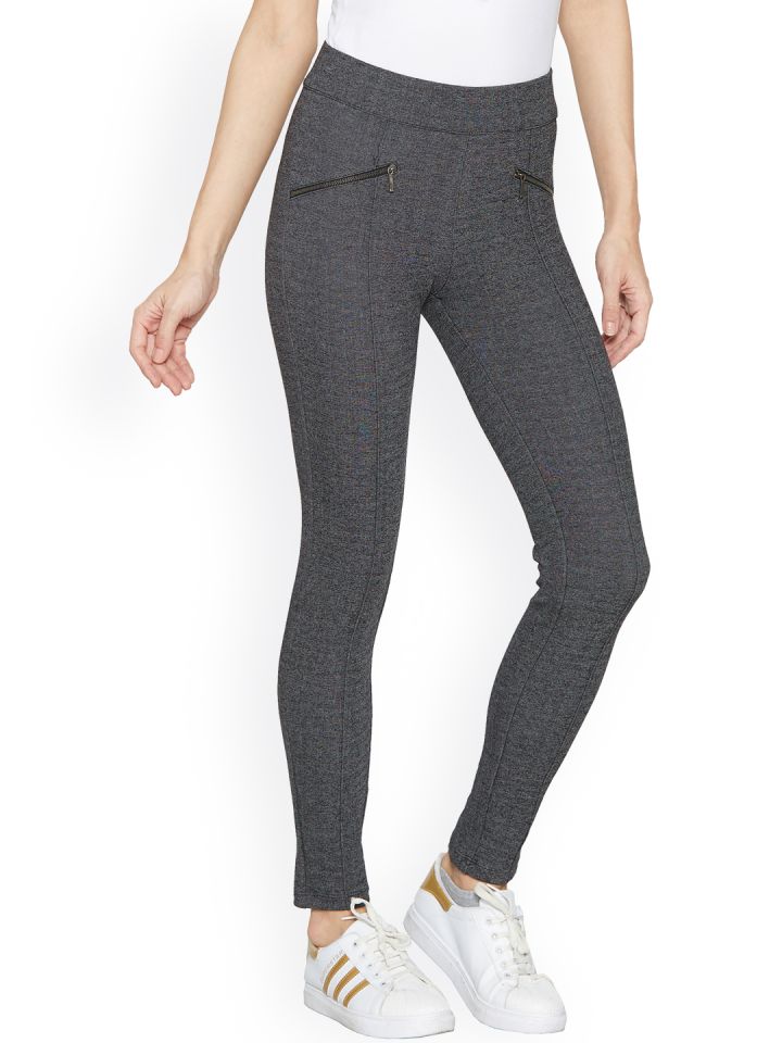 Buy Kraus Jeans Women K4005 Grey Skinny Fit High Rise Treggings