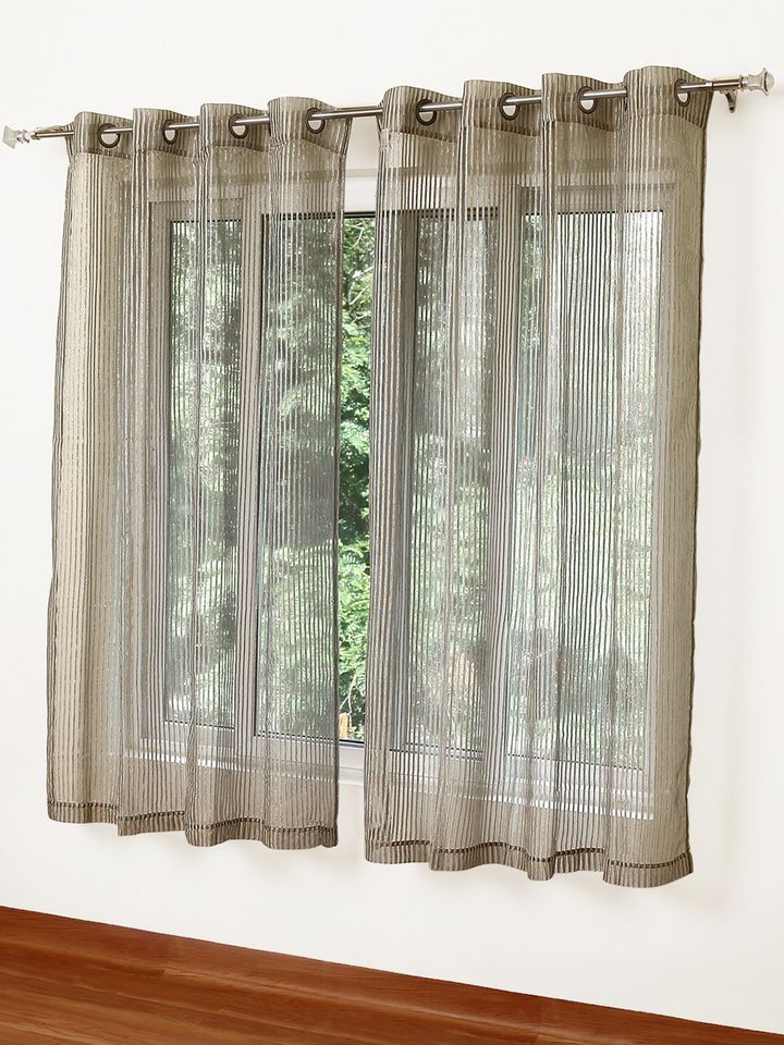 Buy Rosara Home Beige Striped 2 Sheer Window Curtains Curtains