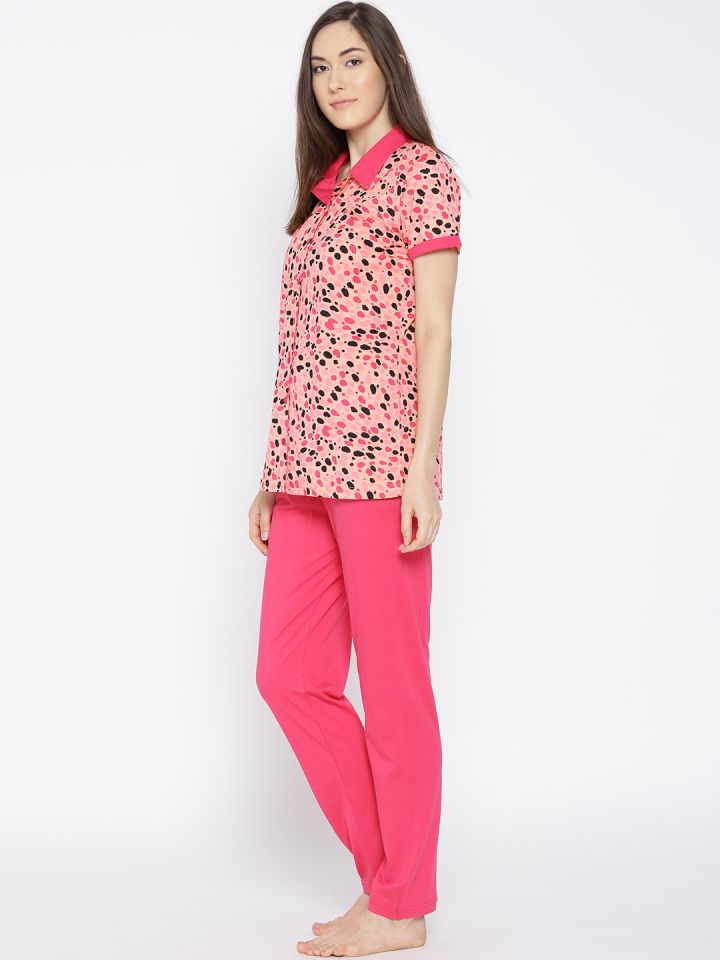Buy Kanvin Peach Coloured Pink Printed Night Suit KSS17165A