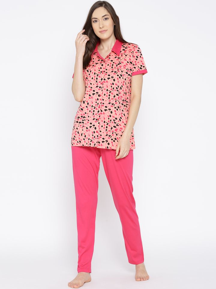 Buy Kanvin Peach Coloured Pink Printed Night Suit KSS17165A