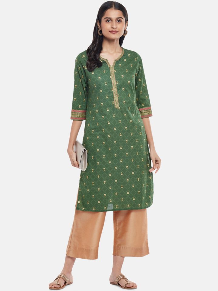 Buy RANGMANCH BY PANTALOONS Women Green Printed A-Line Kurta on Myntra