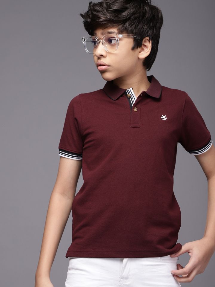 WROGN YOUTH Boys Burgundy Polo Collar T shirt