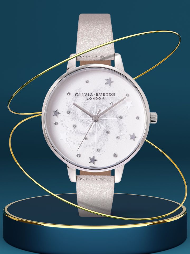Buy Olivia Burton Women Off White Embellished Dial Leather Strap