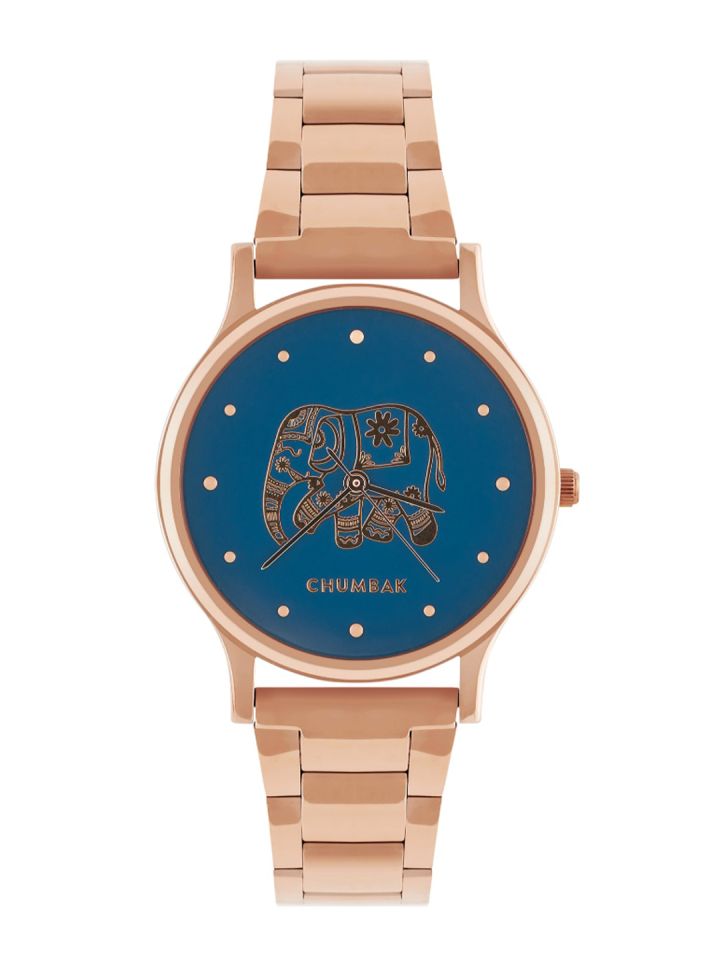 Buy TEAL BY CHUMBAK Women Blue Brass Printed Dial Rose Gold