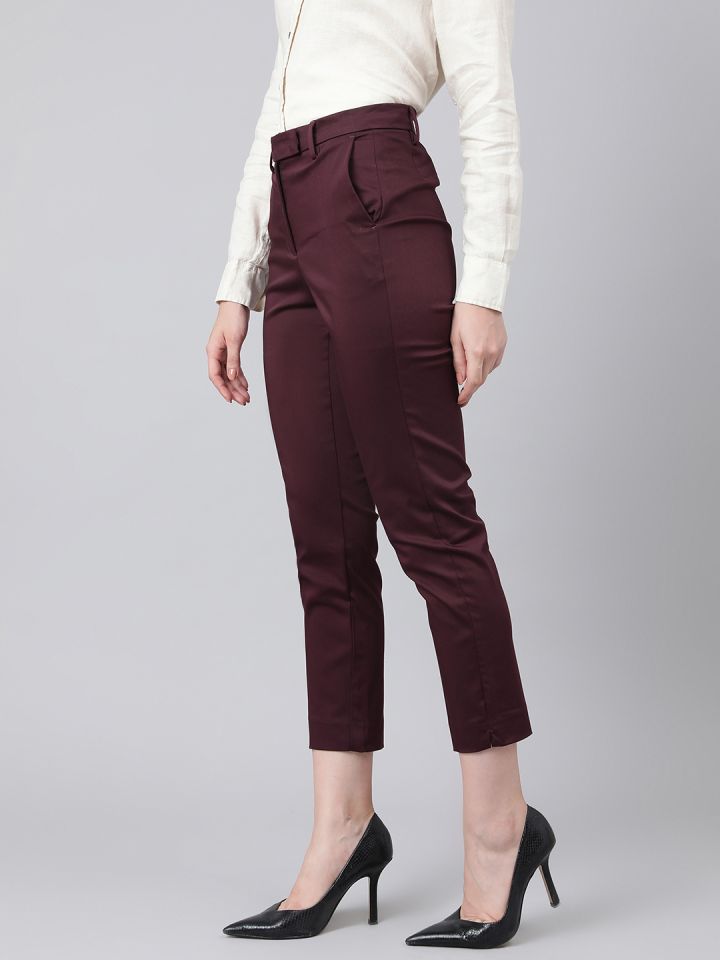 Burgundy cigarette trousers deals