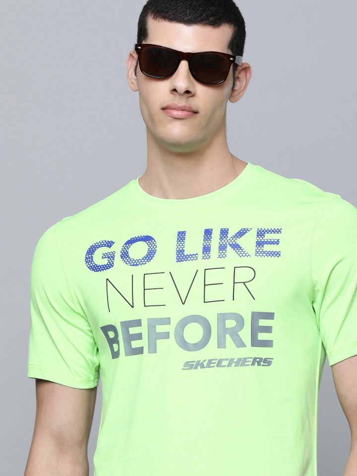 Buy Skechers Men Light Green Typography Printed Casual T Shirt