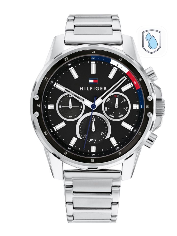 Buy Tommy Hilfiger Men Black Dial Silver Toned Stainless Steel