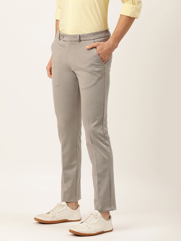 Men Beige Textured Slim Fit Trousers