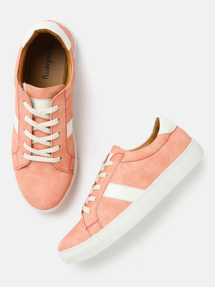Buy DressBerry Women Peach Coloured Textured Sneakers Casual