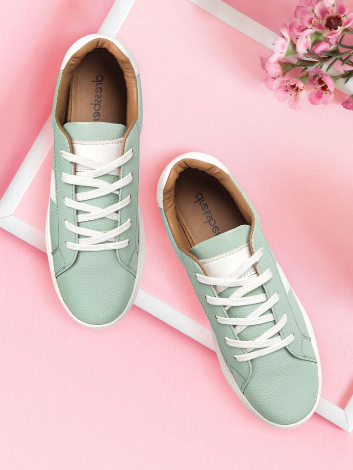 Buy DressBerry Women Mint Green Perforated Sneakers Casual Shoes