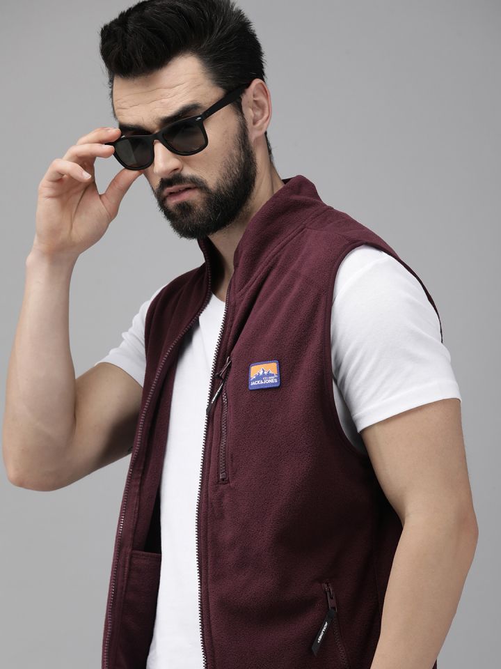 Buy Jack Jones Men Burgundy Solid Tailored Jacket Jackets for