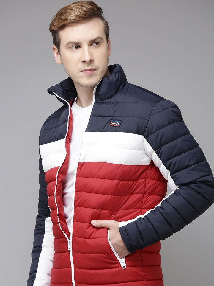 Blue and red puffer jacket hot sale