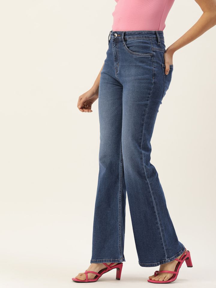 Buy FOREVER 21 Women Wide Leg Mid Rise Clean Look Light Fade