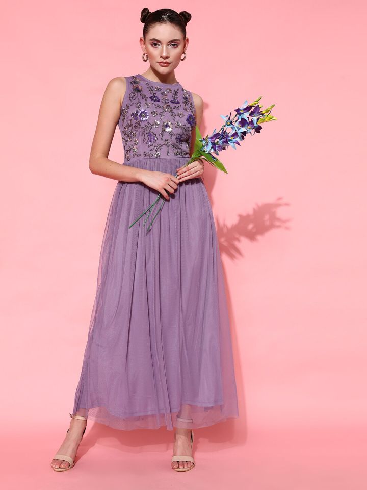 STREET 9 Women Elegant Lavender Solid Dress