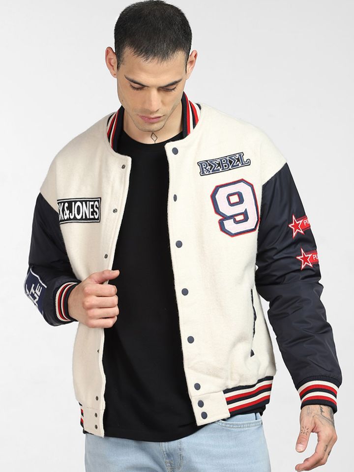 Buy Jack Jones Men White Varsity Jacket With Patchwork Jackets