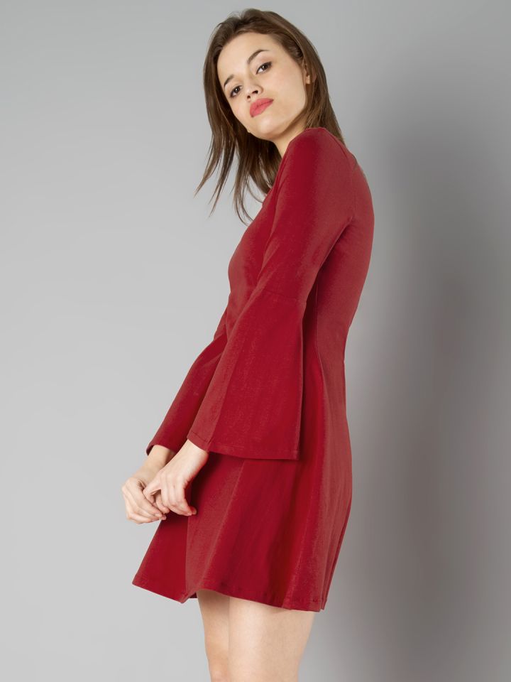 Buy FabAlley Women Red Solid Fit Flare Dress Dresses for Women