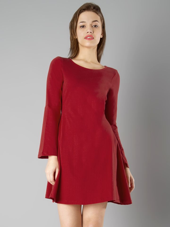 FabAlley Women Red Solid Fit Flare Dress