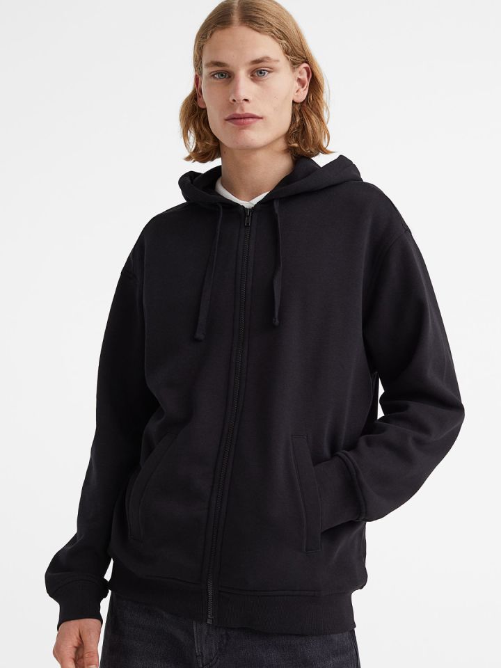H M Men Black Grey 2 pack Relaxed Fit Zip Through Hoodies