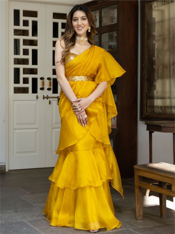 Myntra on sale frill saree