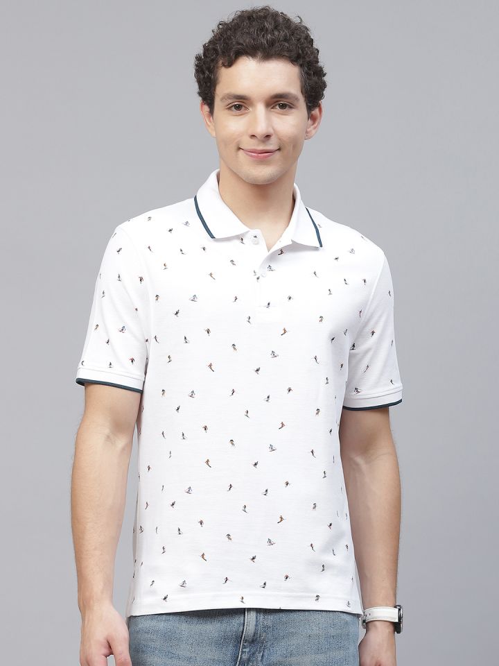 Buy Marks Spencer Men White Blue Printed Polo Collar Pure