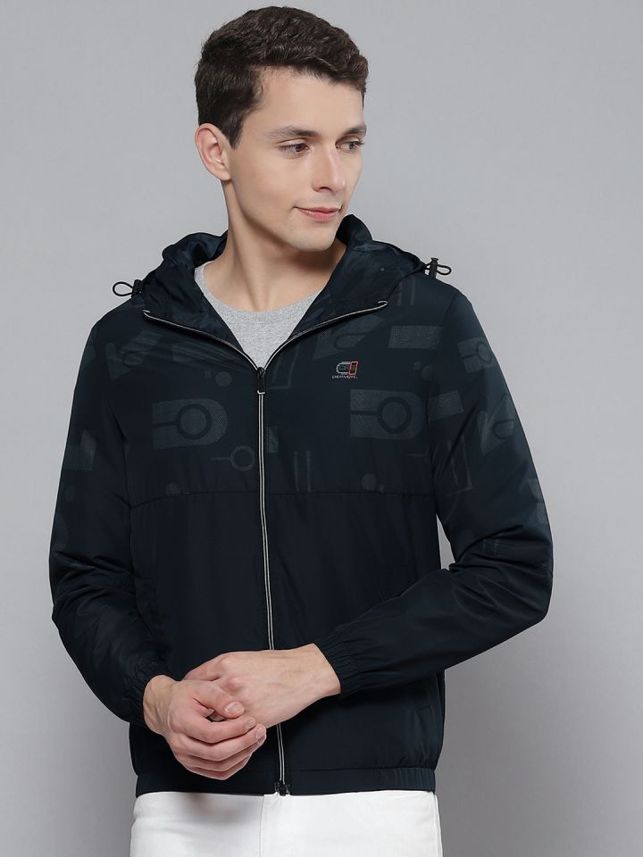Fort Collins Men Navy Blue Printed Detachable Hood Bomber Jacket