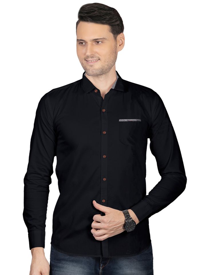 Buy FINIVO FASHION Men Black Regular Fit Solid Casual Shirt