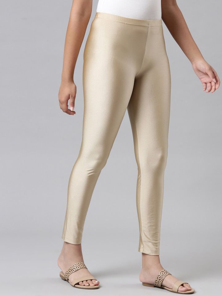 Go Colors Girls Gold Coloured Shimmer Ankle Length Leggings