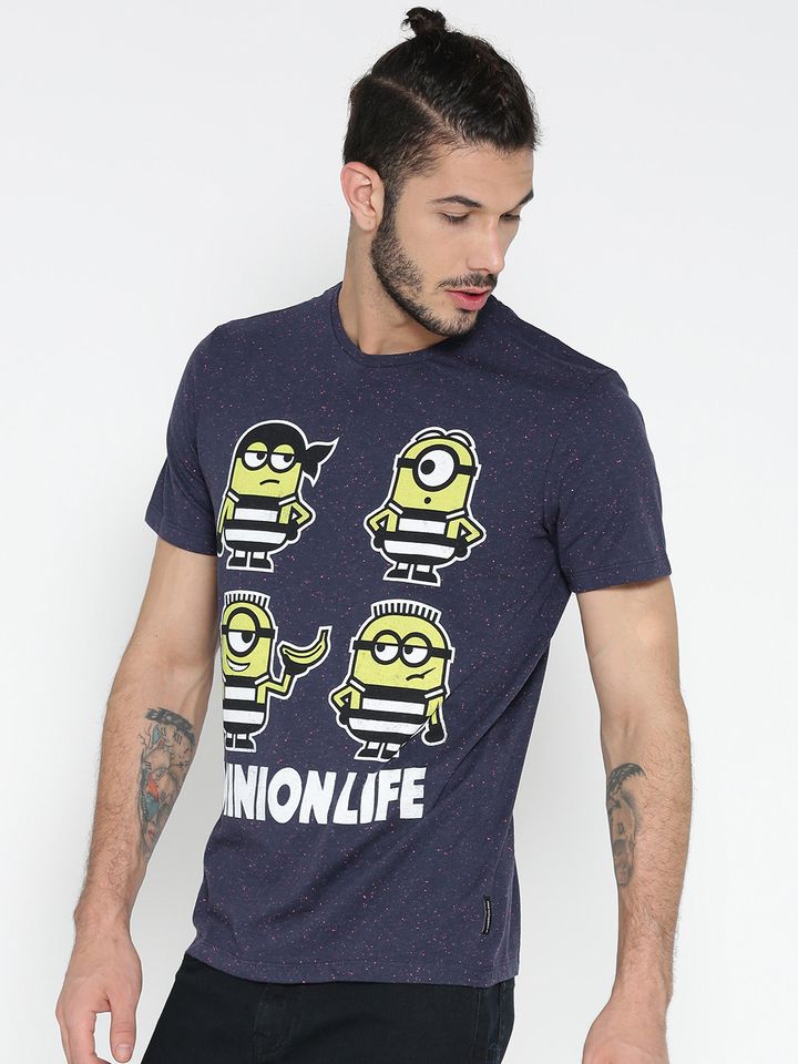 Men Navy Blue Minions Printed 