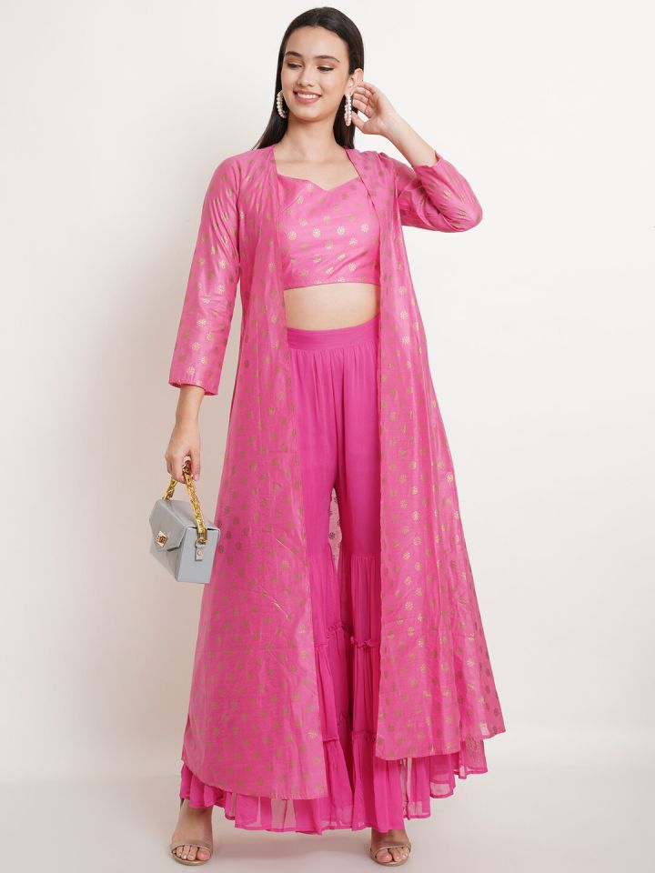 Crop top palazzo with jacket myntra store
