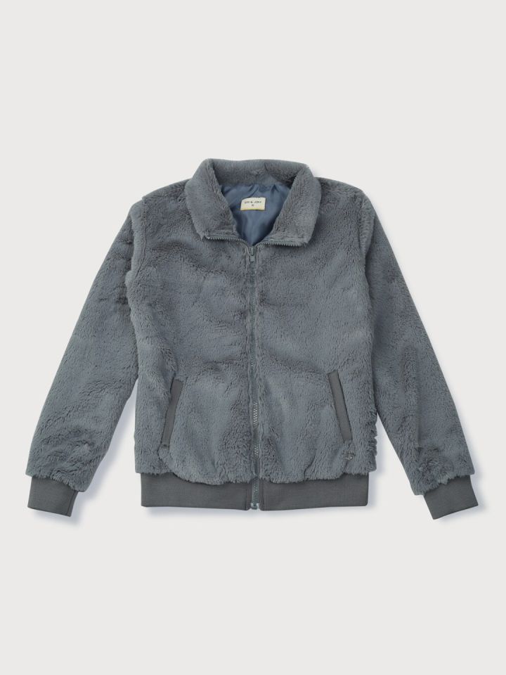 Buy Gini And Jony Girls Grey Floral Fleece Open Front Jacket