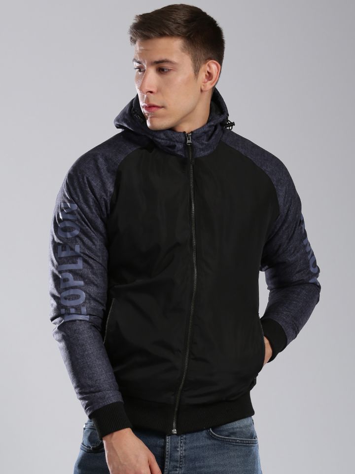 Buy Kappa Men Black Blue Solid Padded Hooded Jacket Jackets