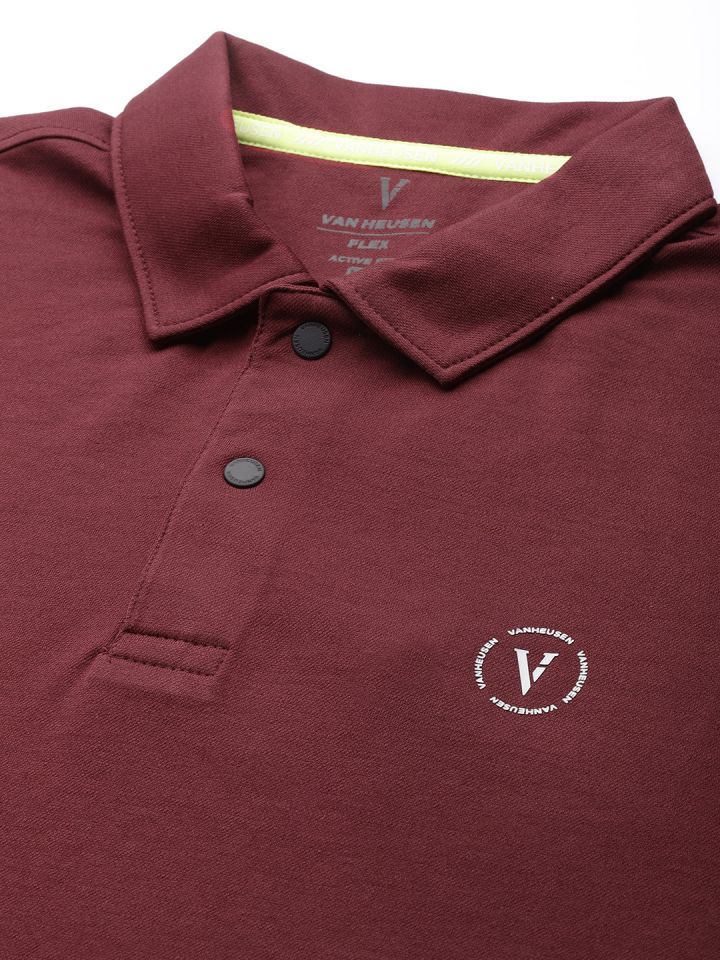 Van Heusen Flex Men Maroon Brand Logo Detail Polo Collar T-shirt - Price  History