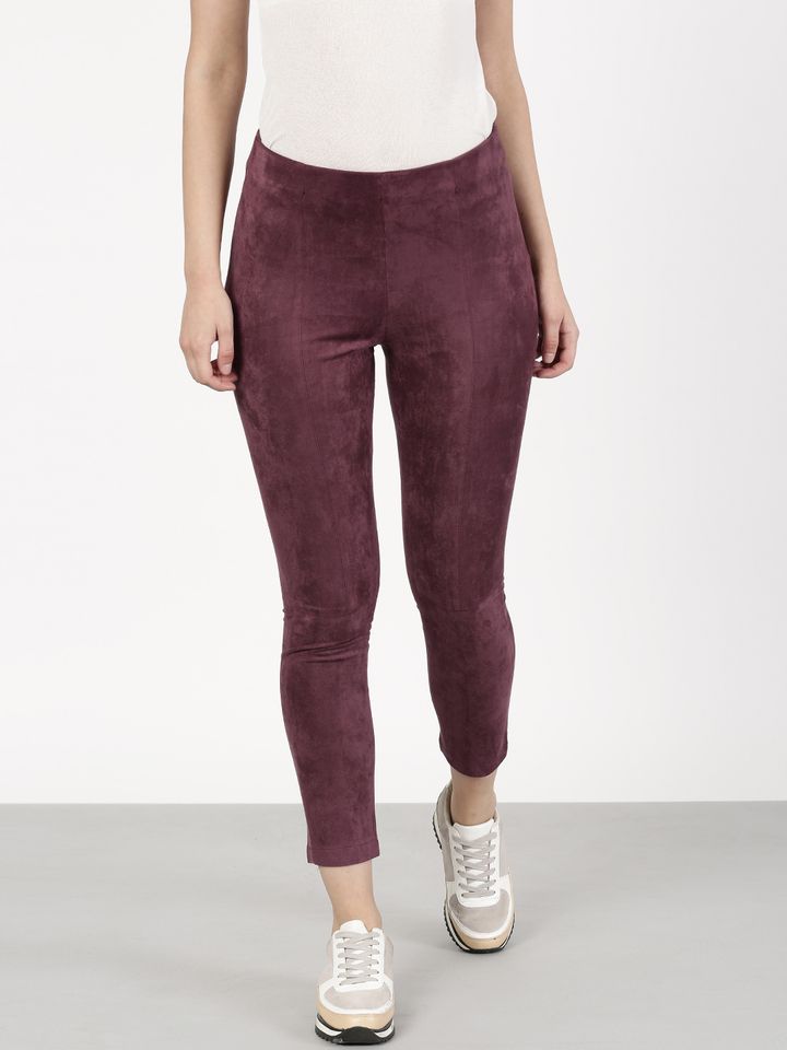 burgundy skinny trousers womens