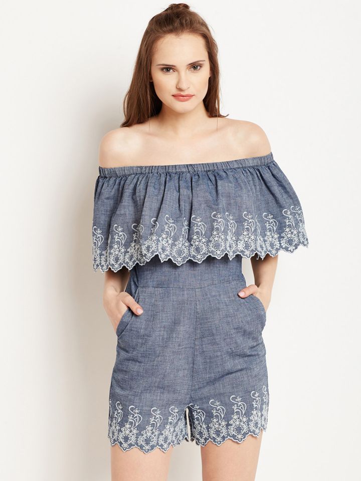 Off the shoulder denim hot sale playsuit