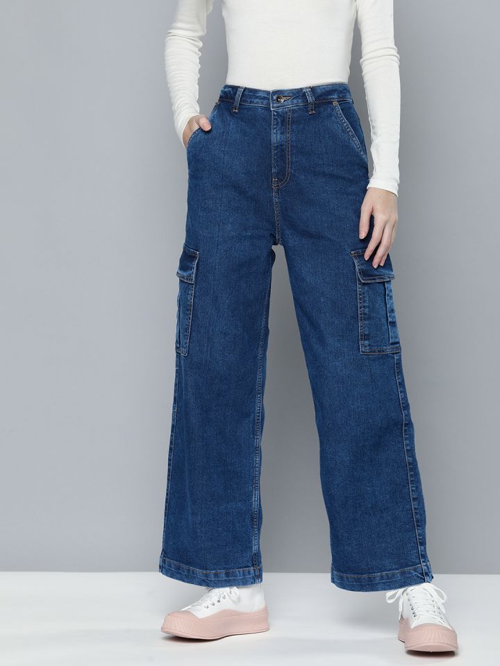 Forever 21 Girls Wide-Leg Cargo Jeans (Kids) in Medium Denim, 5/6