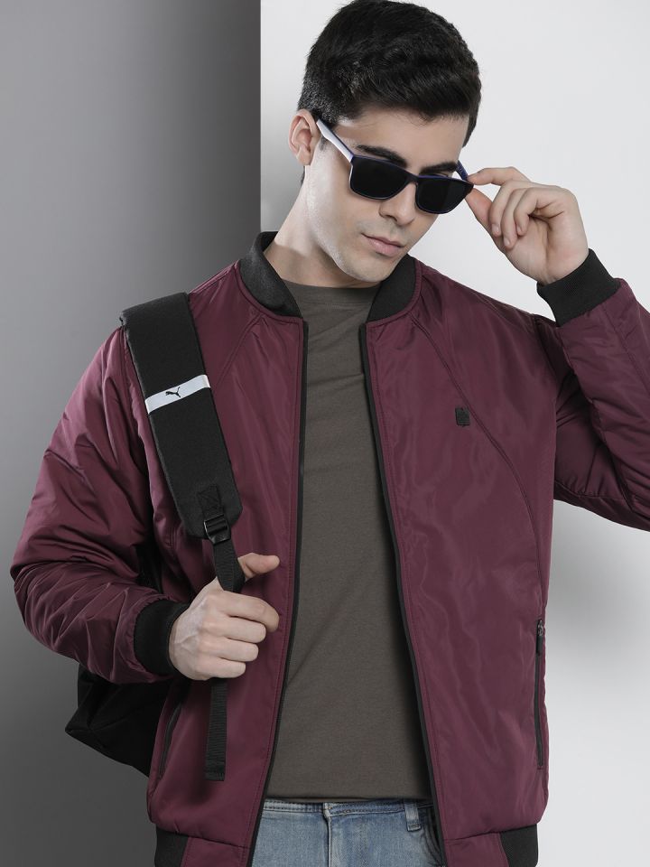 Maroon bomber jacket store