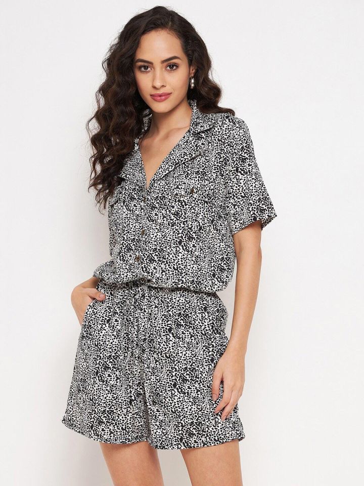 Color Cocktail Black White Animal Printed Playsuit