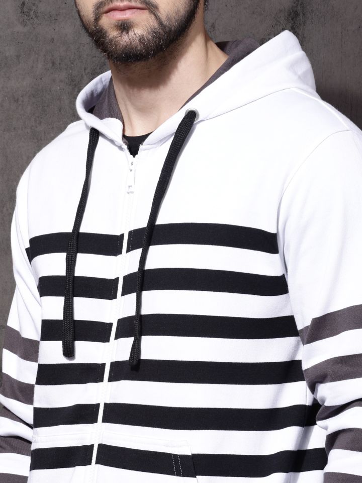 black and white striped hoodie mens