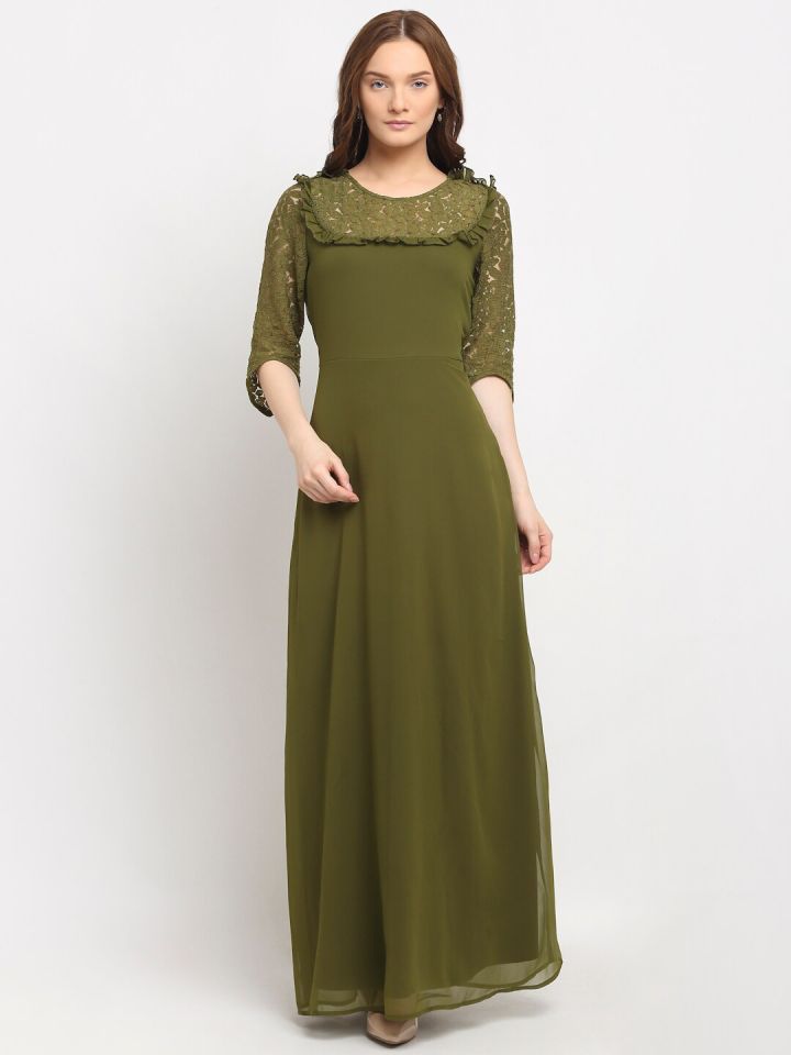 Buy La Zoire Olive Green Georgette Maxi Dress Dresses for Women