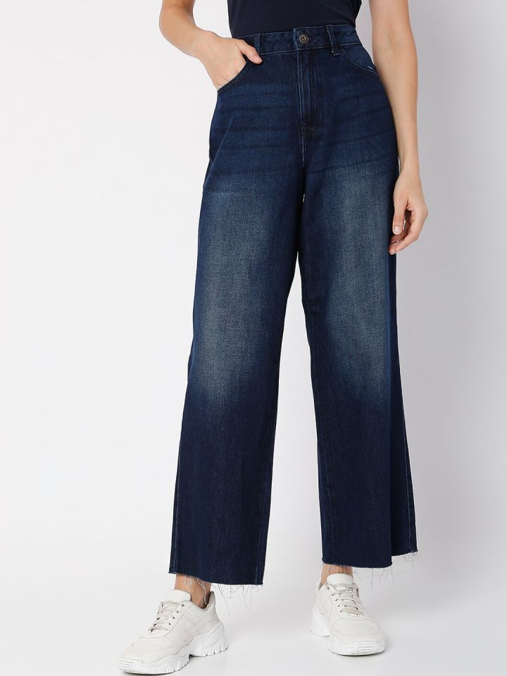 Buy Vero Moda Women Blue High Rise Mildly Distressed Light Fade