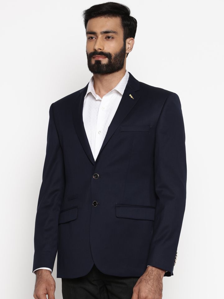 Buy Park Avenue Navy Single Breasted Super Slim Fit Formal Blazer
