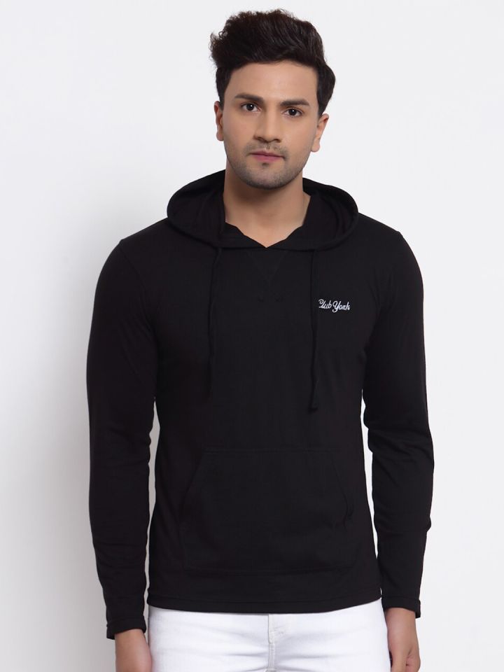Mens black sale hooded t shirt